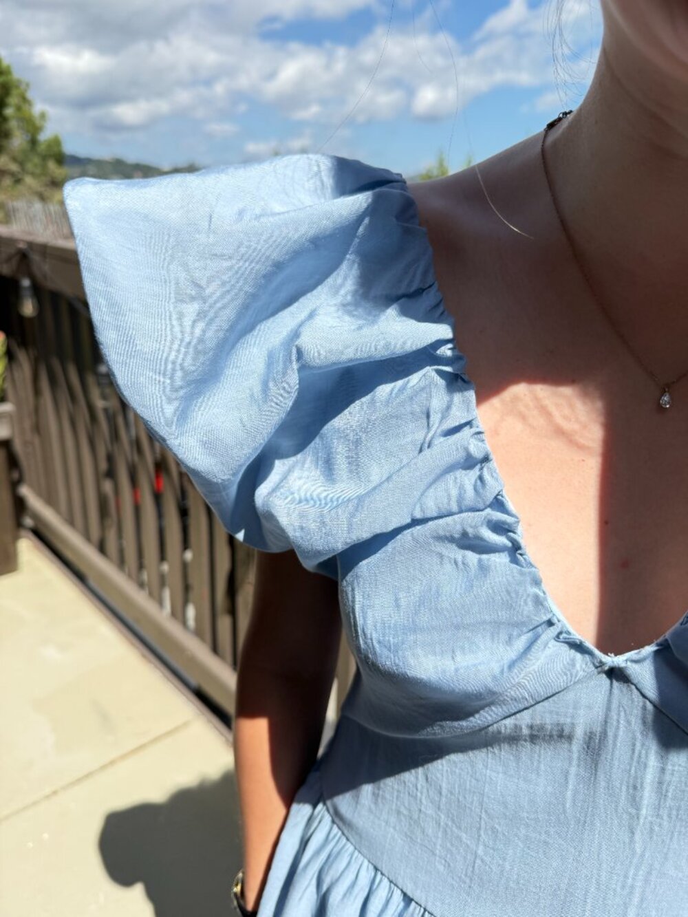 Endless Rose Powder Blue Ruffle Sleeve Maxi Dress Size S NWOT Tie Waist Pockets - Picture 6 of 12
